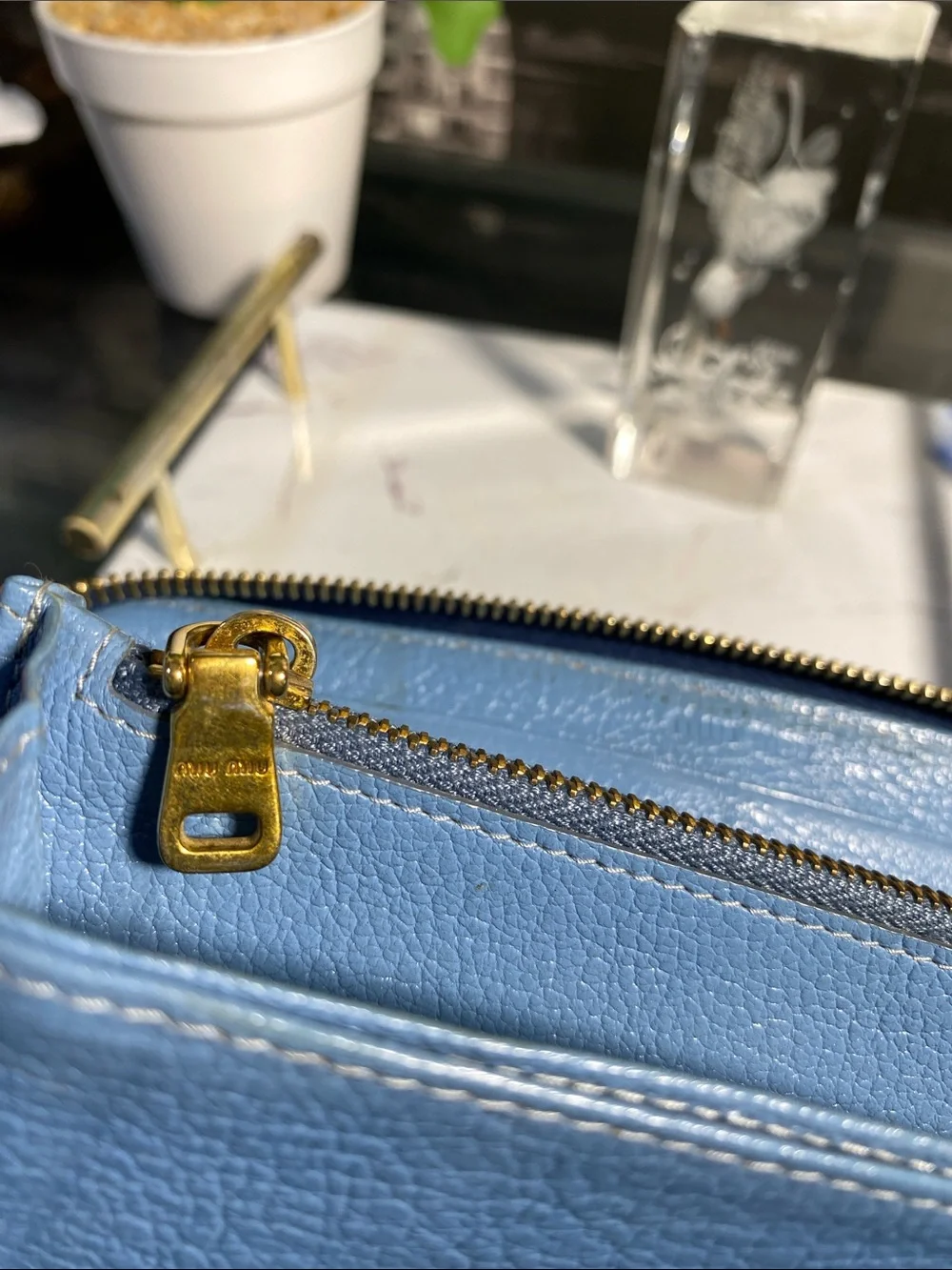 Authentic Miu Miu Royal Blue Leather Bow Long Wallet